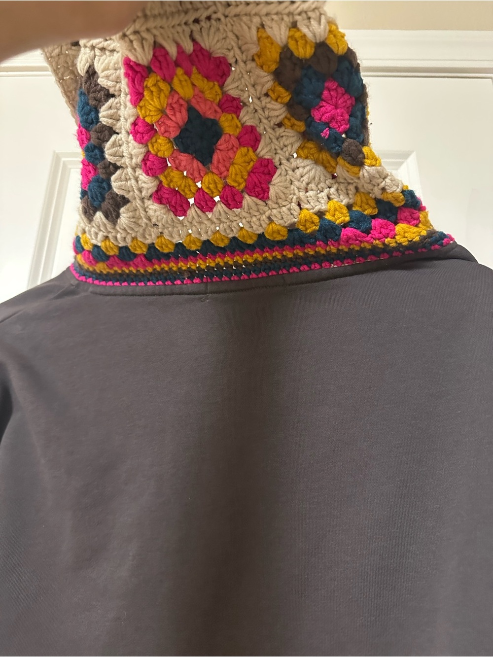 NATURAL LIFE Dark Gray Sweatshirt with Multicolor Crochet Hood - Picture 12 of 14